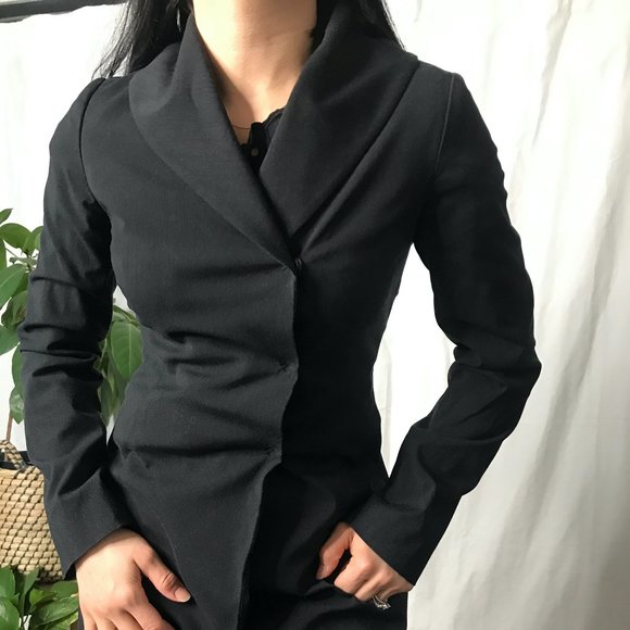 Long midi slim fit coat black shawl collar small - Picture 9 of 13